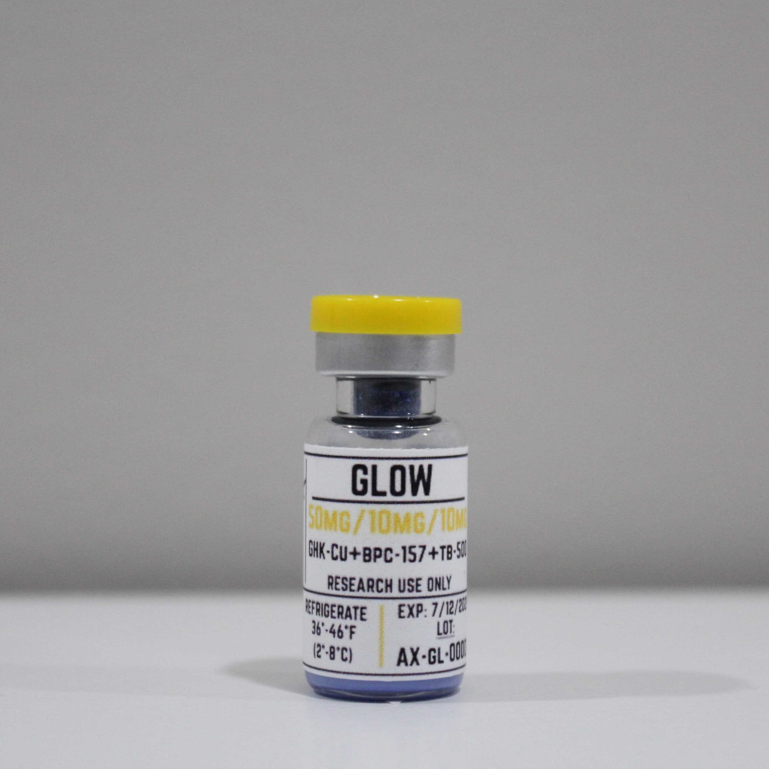 Glow research peptide vial, ≥99% (HPLC) purity, COA verified