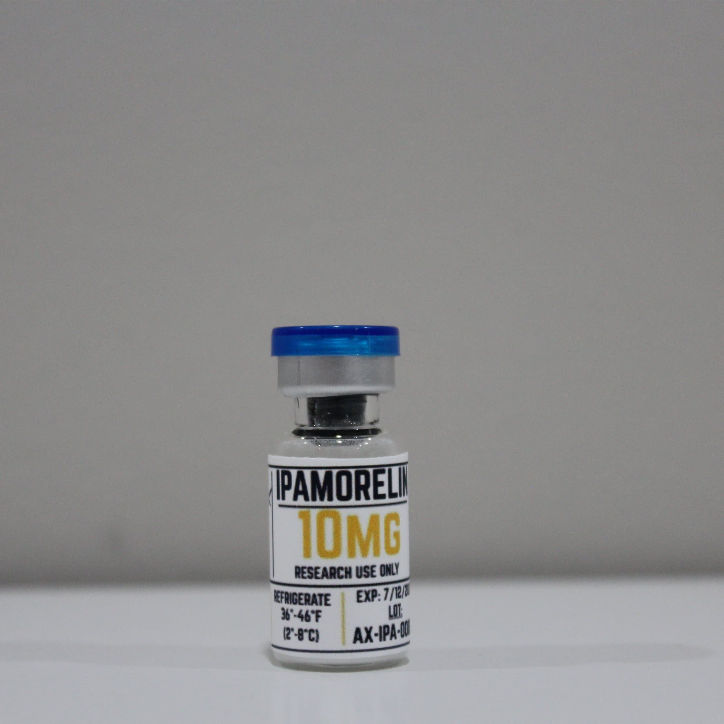 Ipamorelin 10mg lyophilized research peptide, ≥99% (HPLC) purity, third-party COA verified — research use only
